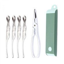 Set di 3 utensili per frutti di mare, pinze, cucchiaio, cracker, rosa