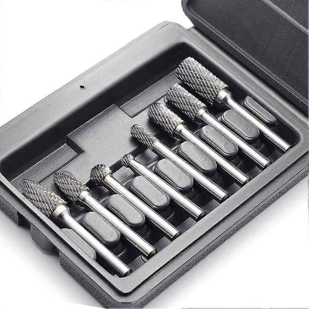 Silver8pcs Carbide Burr Set 1/4Inch Shank Tungsten Steel Double Cut Die Grinder Bits, Carbide Rotary Burr For Polishing 7057162748731