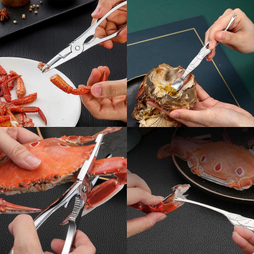 Set di 3 utensili per frutti di mare, pinze, cucchiaio, cracker, rosa 1