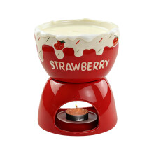 Chocolate Fondue Mug Ceramic Pot with Tealight for Cheese Caramel Bread Wedding Party Red