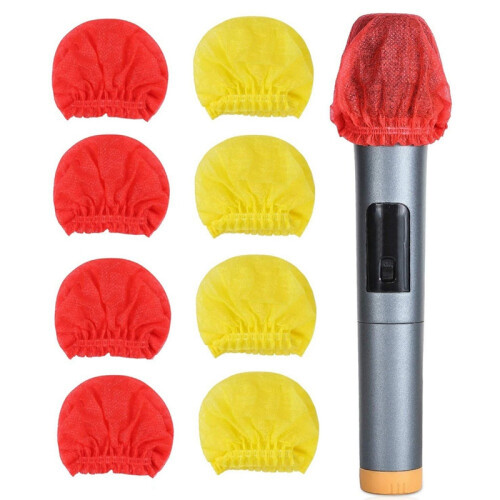 120PCS Cubierta de MicróFono Desechable Cubierta de MicróFono No Tejida Cubierta Antipolvo Cubierta de MicróFono-Rojo + Amarillo