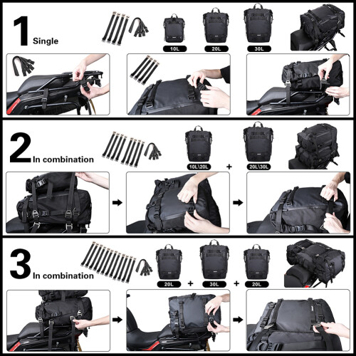 Motorbike Saddle Rack Bag 45L Waterproof Motorcycle Luggage Pack Multi-Function