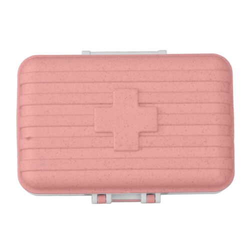 Mini-Medikamentenbox mit 6 Fächern, pink, 10x7,5x3,8cm