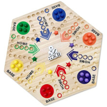 Original Holz-Marmor-Brettspiel Doppeltes Spielfeld Schneller Weg 24 Murmeln 33x38cm