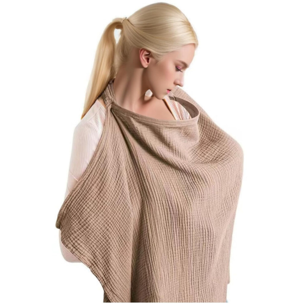 Nursing Cover, 100% Cotton Muslin, Breathable Breastfeeding Shield With Rigid Hoop, Car Seat Canopy, Brown