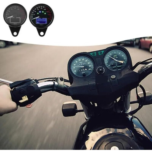 Universal Motorcycle Digital Tachometer Speedometer with Odometer and Silver Dashboard Gauge 2