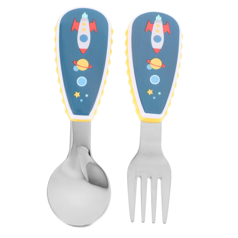 Spoon and Fork Rocket Box Ergonomic Flatware for Training Newborns Corrosion Resistant Stainless Steel and Plastic