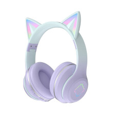 Kids Bluetooth Cat Ear Headphones with LED Lights Mic Foldable Wireless Wired Purple
