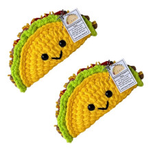 2X Crochet Doll Small Emotional Support Crochet  Taco Cartoon Cute Crochet Doll Taco Plush Cheer  Toy Knitted Doll