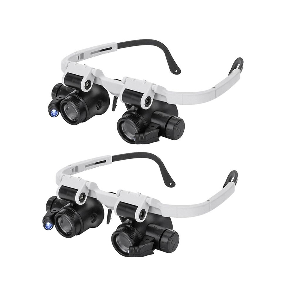 2pcs Magnifying Glass with 2Led Light 8X/15X/23X Telescopic Magnifier Loupes Glasses for Electronic Welding Watch
