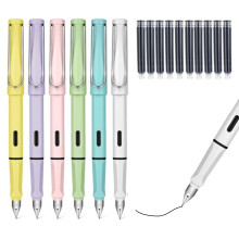 6PCS Metal Fountain Pens, Black Ink Fountain Pen Set, 0.38mm Nib Refillable Fountain Pens, Portable Fine Nib Calligraphy Pen, Replaceable Fountain