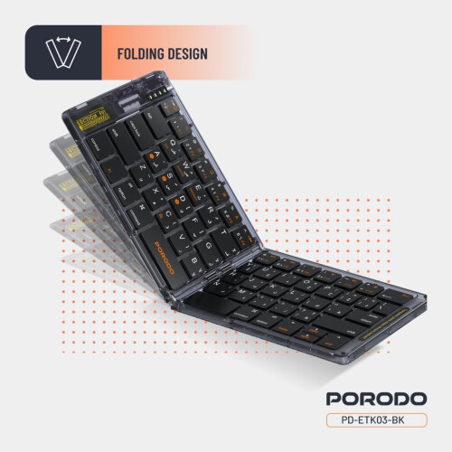 Wireless Foldable Bluetooth Keyboard with Arabic Layout, Leather Case, TypeC Rechargeable, MultiDevice 2