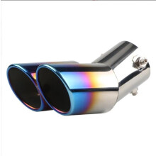 Car Exhaust Tips Stainless Steel Dual Outlet Tail Pipe Muffler Silencer Universal Fit Blue