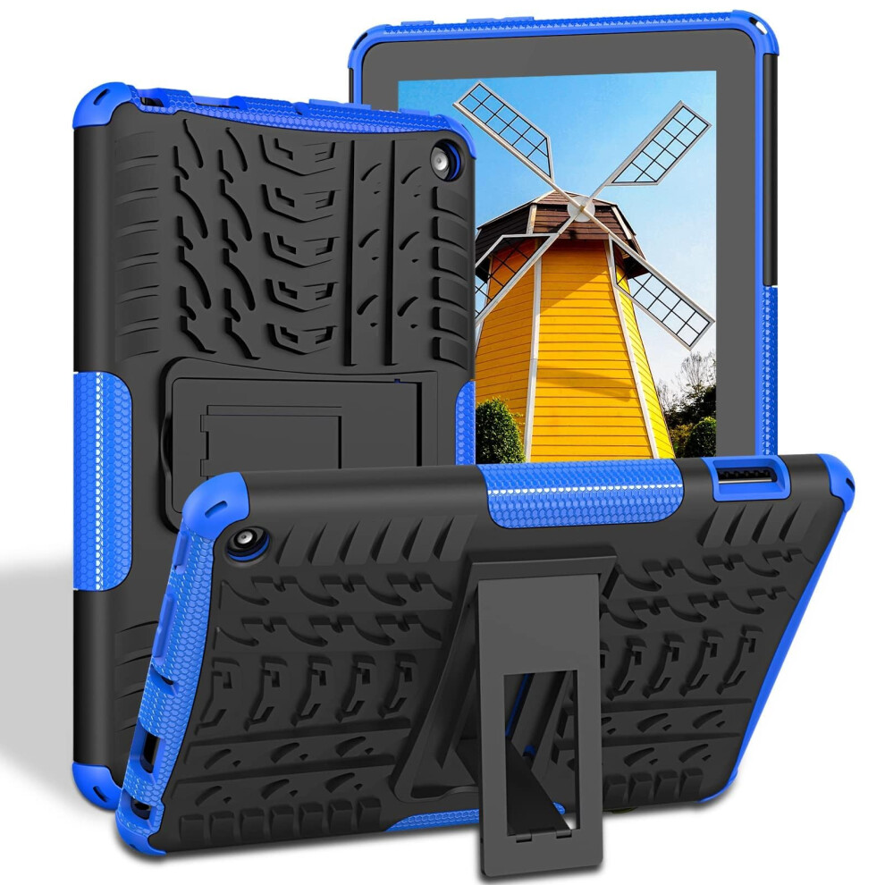 Case For Fire 7 Tablet 12Th Gen Military Grade Shockproof Dual Layer With Kickstand Blue 9347817538861