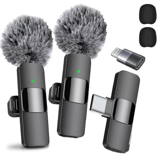 Professionele draadloze lavaliermicrofoon, 2 stuks, ruisonderdrukking, heldere opname