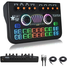 USB-geluidskaart voor live-opname, ingebouwde reverb, ruisonderdrukking met één klik, meerdere audiomodi - zwart