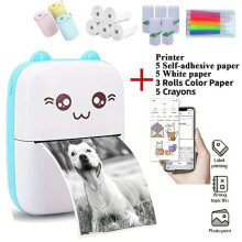 Mini draagbare Bluetooth-thermische printer, mobiele foto-pocketprinter, Android/iOS-compatibel, 13 papierrollen - blauw