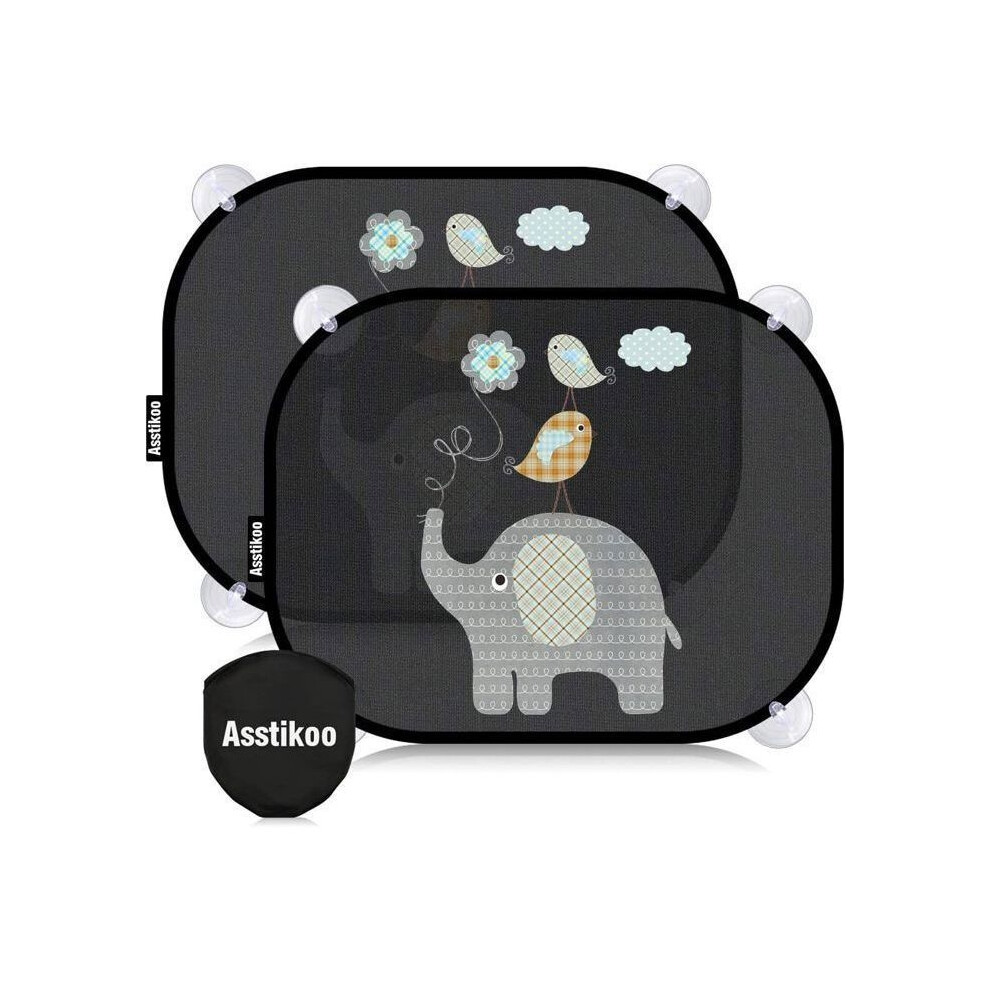 Aihontai Asstikoo 2 Pack Baby Car Sun Shade With Uv Protection 45 X 35.5 Cm With 8 Suction Cups, For Kids Car Window