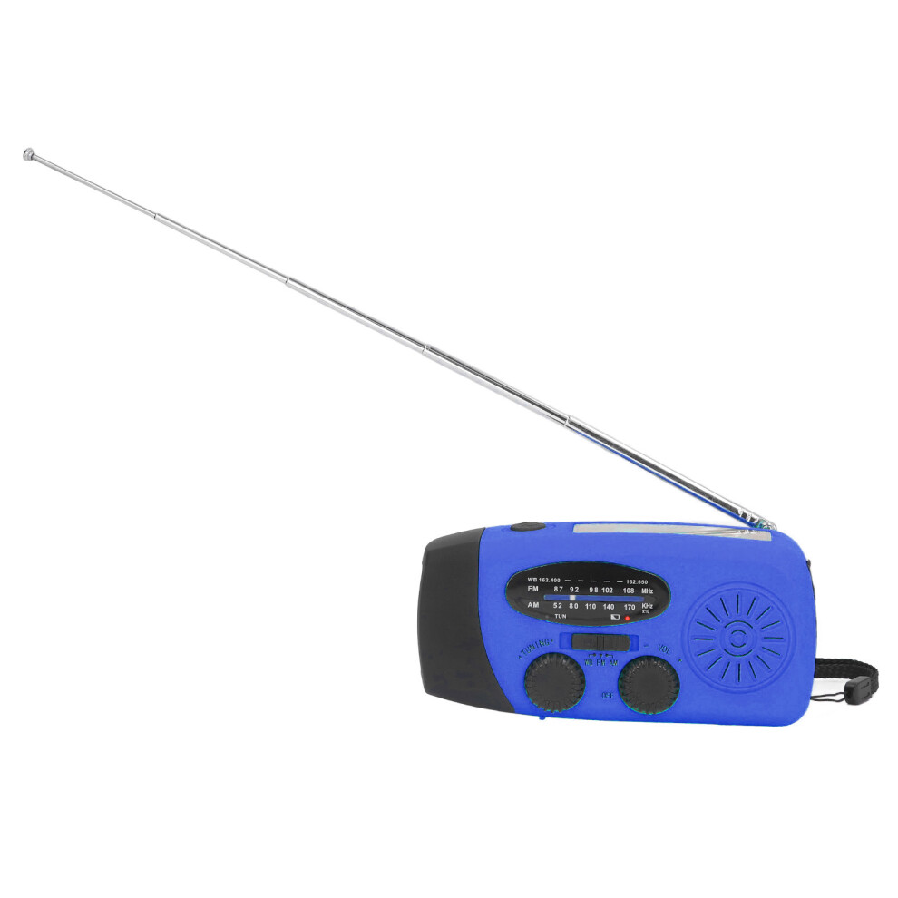 Hand Crank Solar Radio 1200Mah Led Flashlight For Camping, Blue 7891375852744