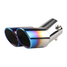 Car Exhaust Pipe Stainless Steel Dual Tip BoltOn Rolled Edge SlantCut 76mm Tail Pipes Blue