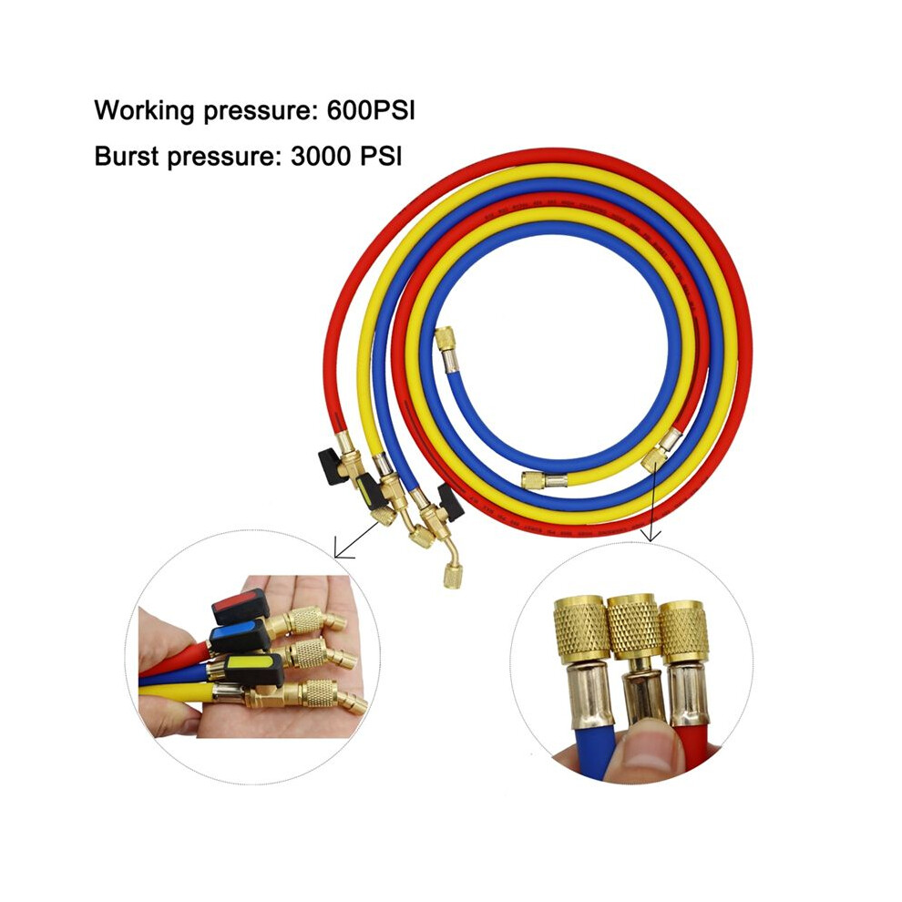 1.6M Refrigerant A/C Charging Hoses With Valves Hvac 1/4In Sae Fit For R134a R12 Coolant Adding And Air Condition 6034237738225