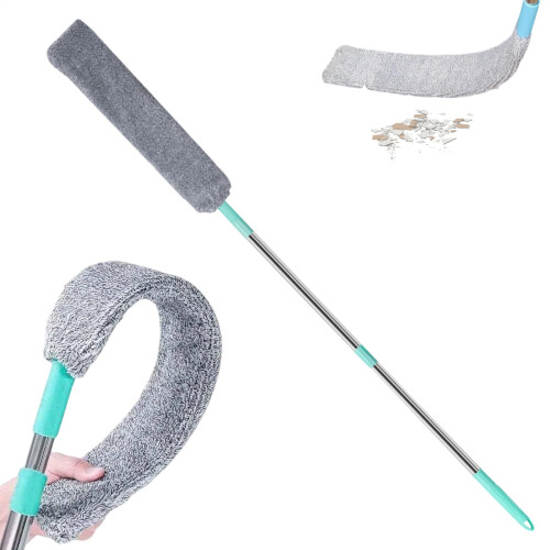 Under Furniture Duster with Extendable Telescopic Handle and Bendable Washable Microfiber Head