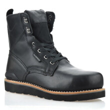 (UK 12, Black) Mens Leather Waterproof Safety Steel Toe Cap Work Ankle Biker Boots Shoes Size