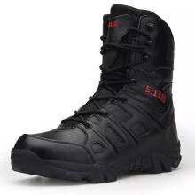 (Black, EUR 44) Men Leather Desert Army Combat Boots Tactical Military Work Hiking Camping Shoes
