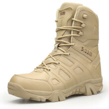 (Sand, EUR 40) Men Leather Desert Army Combat Boots Tactical Military Work Hiking Camping Shoes