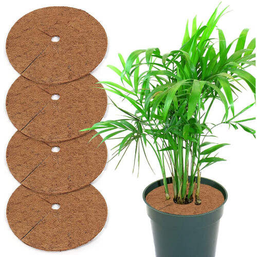 Coconut Mulch Mat 30cm 4Pack Coir Tree Ring for Weed Control and Moisture Retention