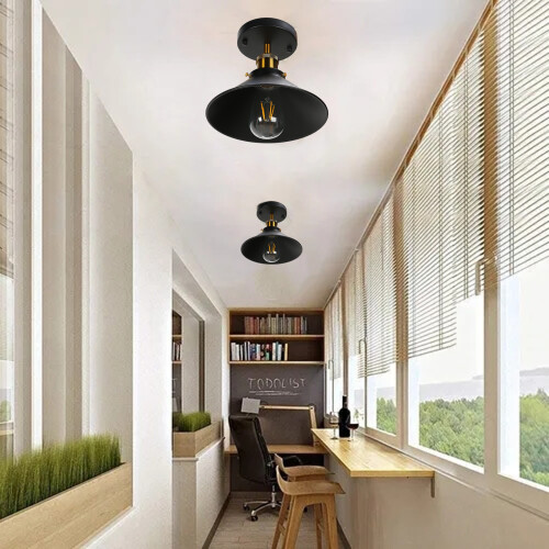 Black Wrought Iron E27 Ceiling Lamp for Farm Kitchen Corridor 85‑240V 1