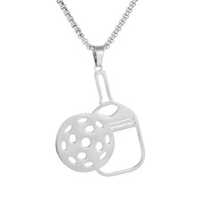 Pickleball Jewelry Stainless Steel Pendant Necklace, Hollow Sports Necklace, Durable Everyday Wear, Unisex Gift, Silver