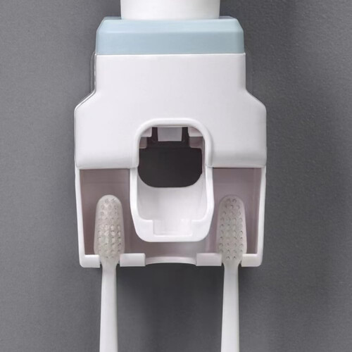 Automatic Toothpaste Dispenser Wall Mounted Punch Toothbrush Holder and Storage Organizer White 1