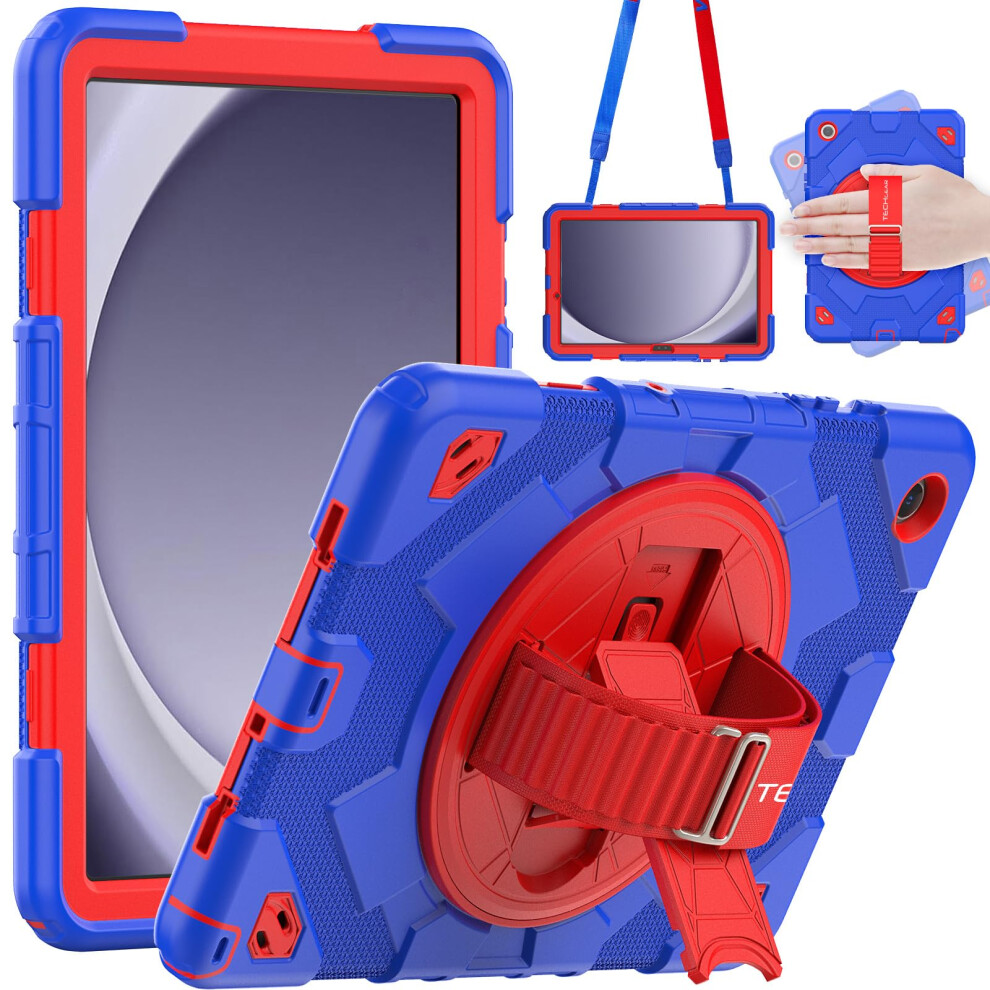 Galaxy Tab A9 Plus Case 11Inch Tablet Rugged Shockproof Case With 360 Rotating Stand And Straps Smx210/Smx215 Blue/Red 9187378455999