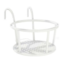 Hanging Planter with Metal Stand, Wrought Iron Flower Pot for Balcony Railing Patio Porch White 22x18cm