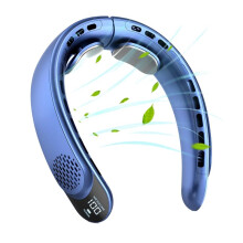 Oplaadbare Nekventilator, Persoonlijke Ventilator met LED-Display, 3 Snelheden met 4000mAh-Batterij, voor Dames, Heren, Reizen, Buiten, Blauw