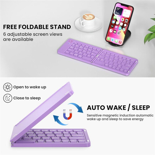 Clavier Sans Fil  Pliable (Synchronisation Jusqu'à 3 Appareils), Clavier Pliable Portable pour Android Windows, Violet 1