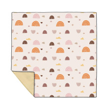 Reusable Silicone Splash Mat for Kids Highchair and Playtime, Large Waterproof Game Mat, Beige Rainbow Design