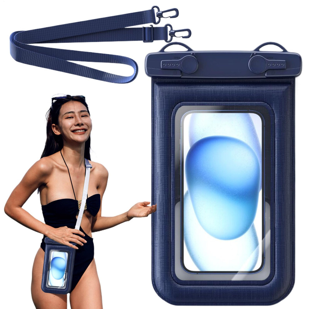 Waterproof Phone Pouch With Lanyard, Touch Screen Underwater Case For Travel, Navy Fits Most Smartphone Models Blue 9187378457641