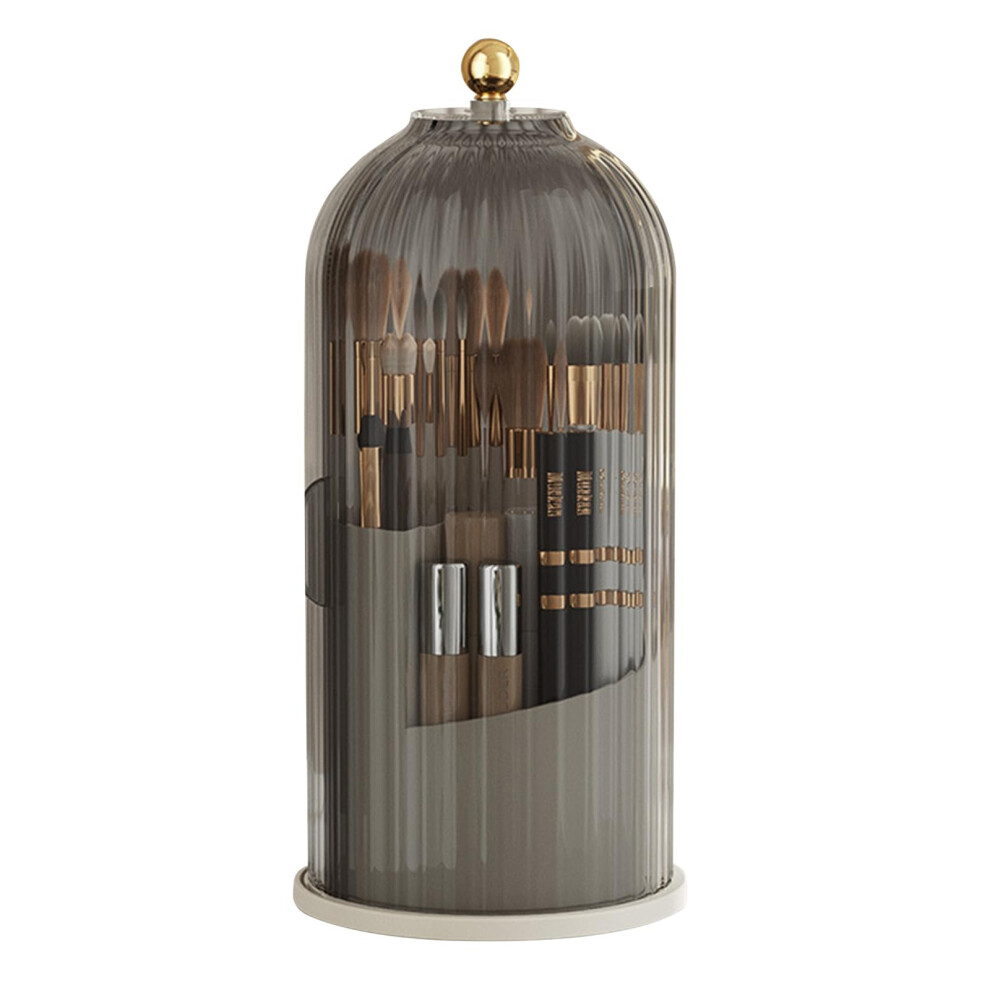 360 Rotating Makeup Brush Holder with Clear Acrylic Lid, Sliding Opening Design
