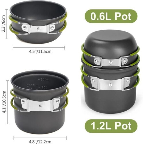 Camping Cookware Set, 5PCS Durable Aluminum Camping Cookware Set, Complete Camping Utensils, Green 1