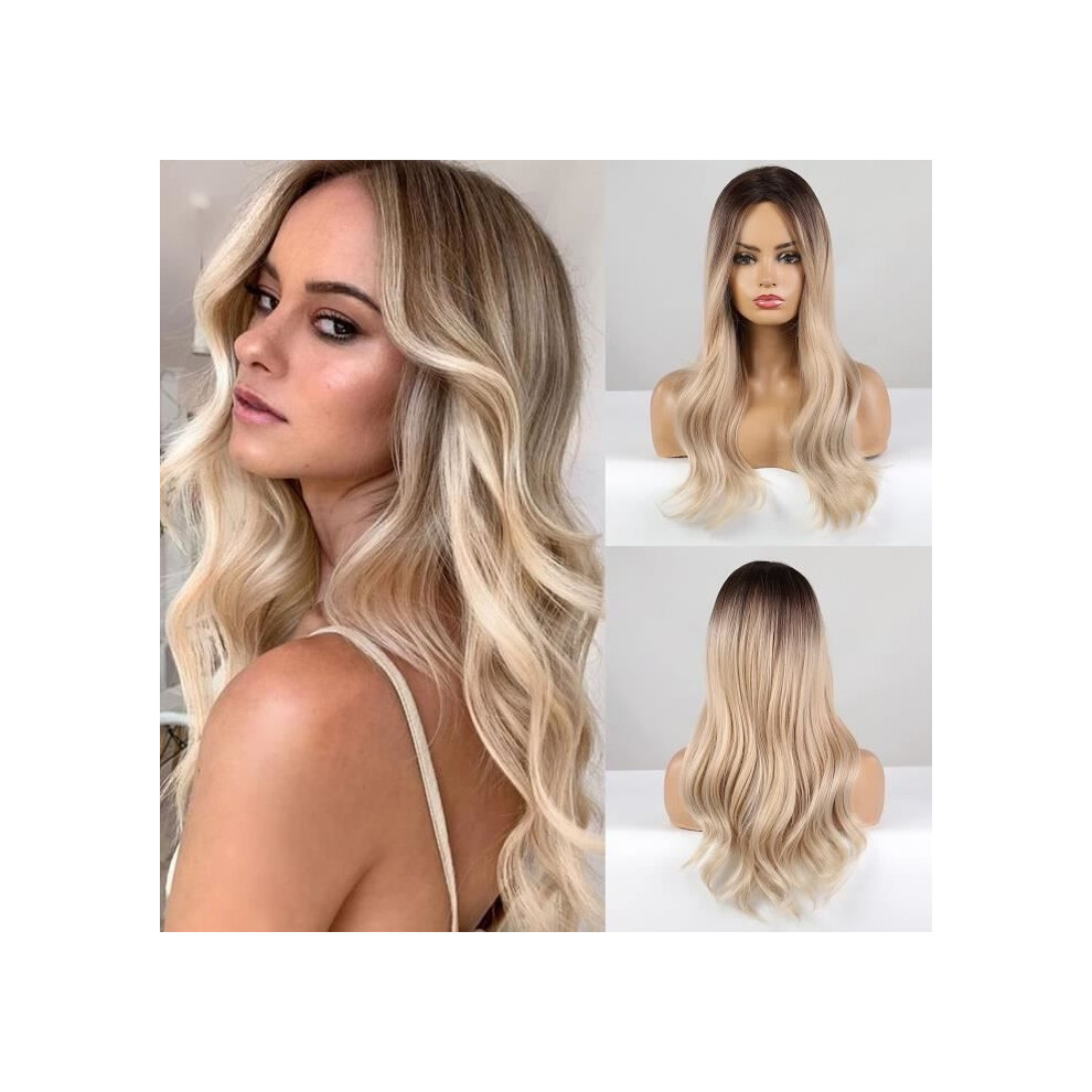 Aihontai Unisex Long Wavy Wigs Blonde Wigs Synthetic Hair Wigs For Women Natural Curly Heat Resistant Wigs