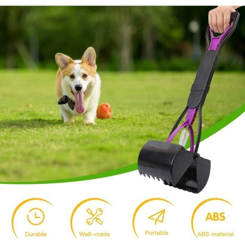 Pet Pooper Scooper - Foldable - Long Handle - Black & Purple - Easy to Use 2