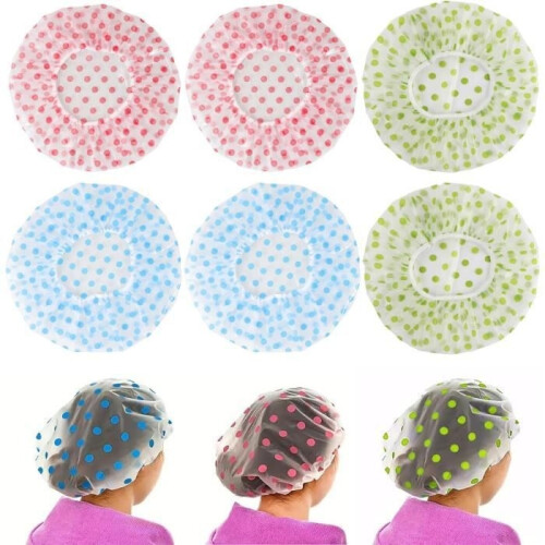 Shower Cap Elastic Bathing Cap Reusable Hat with Elastic Bands (6 PCS, 2 Green2 Blue2 Pink)