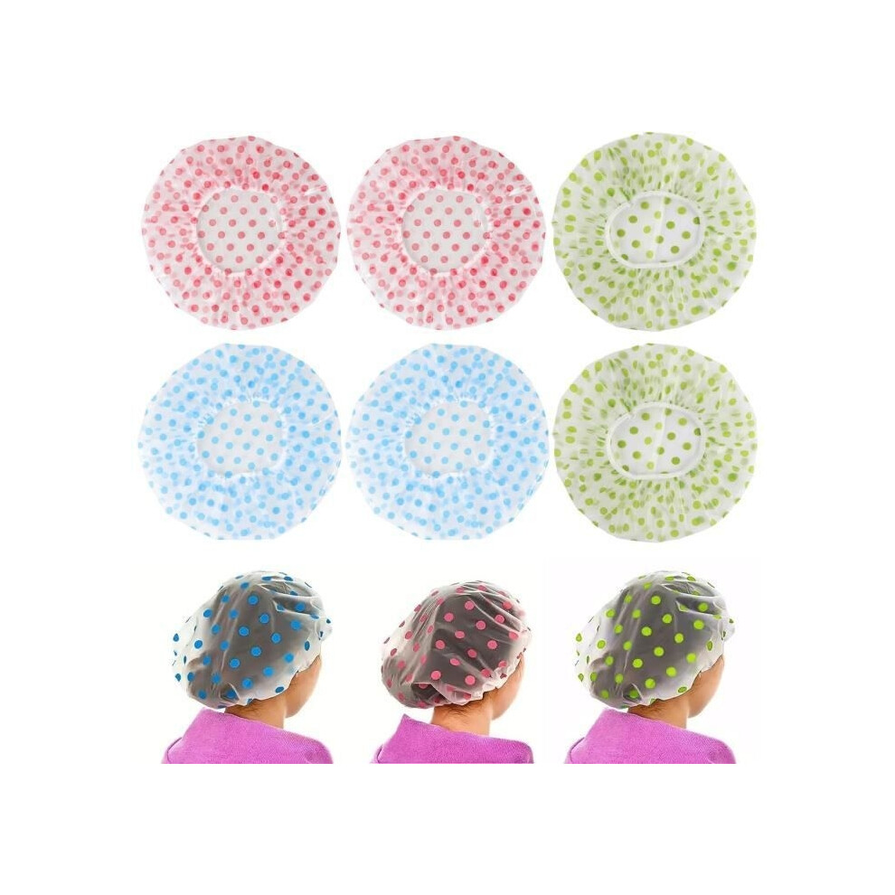 Aihontai Shower Cap Elastic Bathing Cap Reusable Hat With Elastic Bands (6 Pcs, 2 Green2 Blue2 Pink)