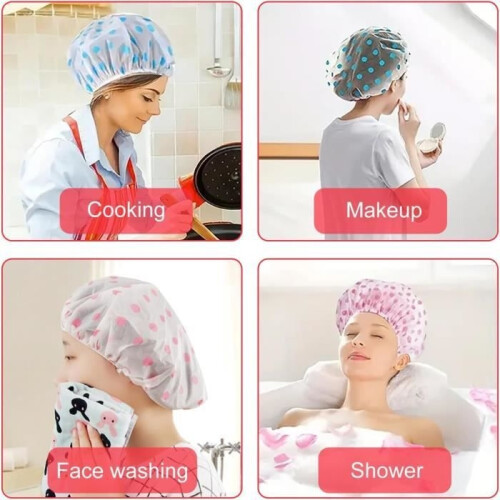 Shower Cap Elastic Bathing Cap Reusable Hat with Elastic Bands (6 PCS, 2 Green2 Blue2 Pink) 2