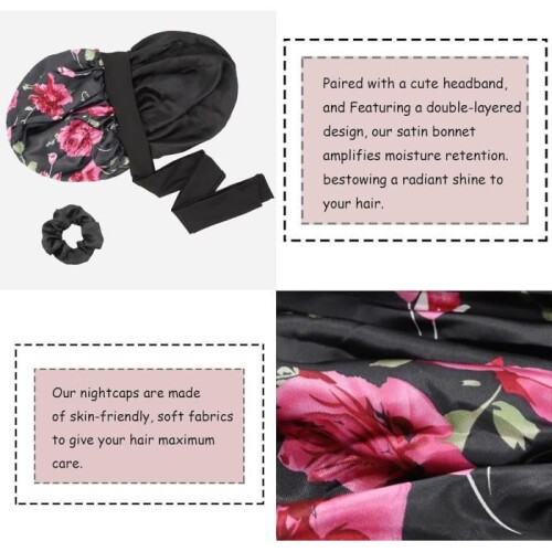 Night Cap - Satin - Double Layer - Adjustable - Hair Protection - Comfortable 2