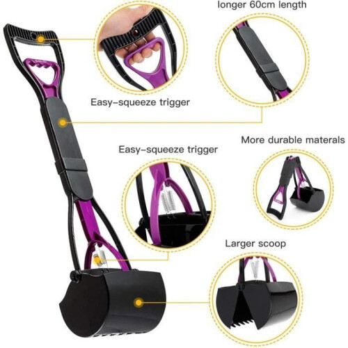 Pet Pooper Scooper - Foldable - Long Handle - Black & Purple - Easy to Use 1