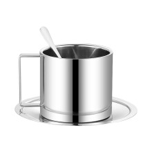 Stainless Steel Coffee Cup Set 304 with Spoon and Tray 280ml Corrosion Resistant Drinkware