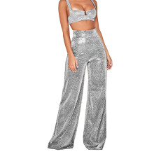 Glanzende damesbroek met wijde pijpen, doorschijnende mesh ravebroek met hoge taille en elastische tailleband, glitter discobroek met wijde pijpen,